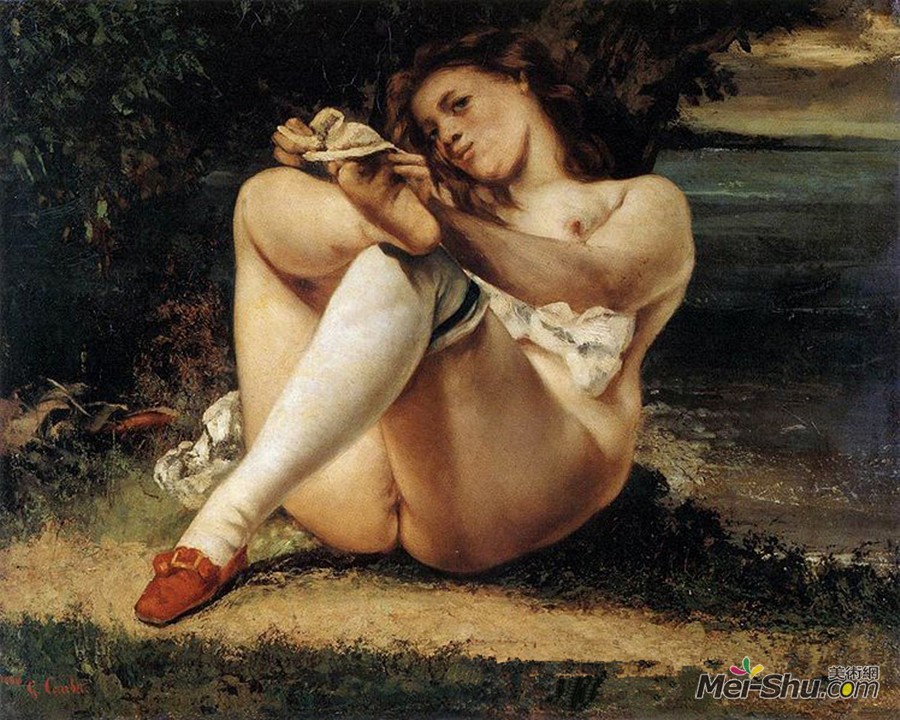 居斯塔夫·庫爾貝Gustave Courbet作品 穿白色長筒襪的女人