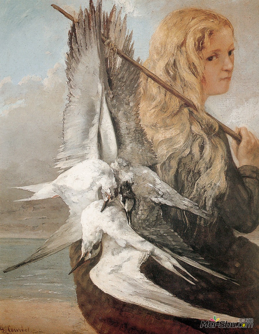 居斯塔夫·庫爾貝Gustave Courbet作品 挑著海鷗的女孩