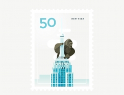 Elen Winata極簡的城市風光插畫郵票設計